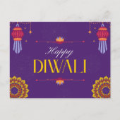 Elegante Paarse en gouden lantaarns Happy Diwali Briefkaart (Voorkant)
