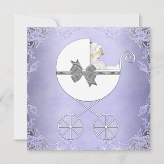 Elegante paarse en grijze babyshower voor meisje kaart