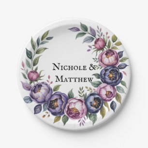 Elegante Paarse en Magenta Peony Bouquet bruiloft Papieren Bordje