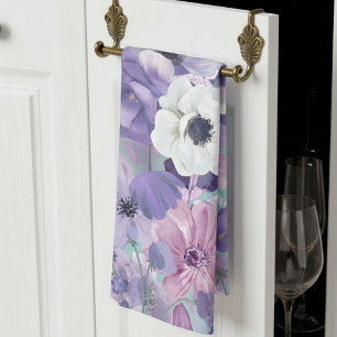 Elegante Paarse en violette wilde bloemen en lucht Theedoek