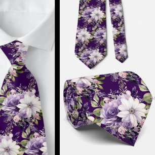 Elegante paarse en witte bloemendassen stropdas