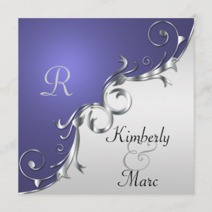 Elegante Paarse en zilveren bruiloft uitnodiging