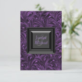 Elegante Paarse en zwarte bruiloft RSVP Kaartje (Staand voorkant)