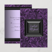 Elegante Paarse en zwarte bruiloft RSVP Kaartje (Voorkant / Achterkant)