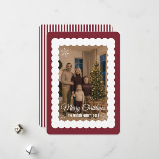 Elegante Paarse Familiefoto Persoonlijke Kerstkaar Feestdagenkaart