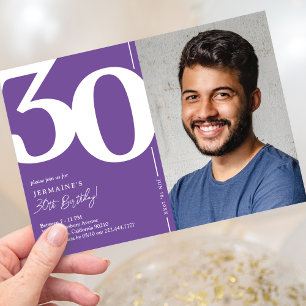 Elegante paarse foto 30e verjaardagsuitnodiging kaart