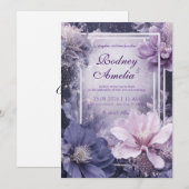 Elegante Paarse Galaxy Floral huwelijksuitnodiging Kaart (Voorkant / Achterkant)