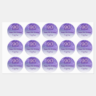 Elegante Paarse Glitter 90e Verjaardag Klein Cadea Labels