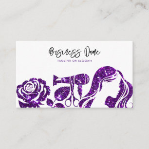 Elegante Paarse glitter bloemenkapper Afsprakenkaartje