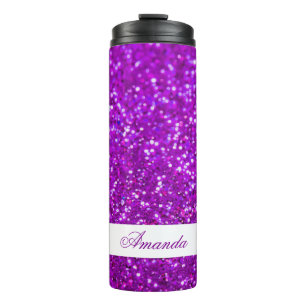 Elegante Paarse Glitter Custom Name Thermosbeker