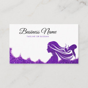 Elegante Paarse Glitter Lady Hairdresser Afsprakenkaartje