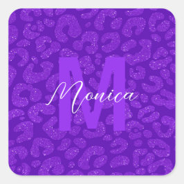 Elegante Paarse Glitter Monogram Script Naam Vierkante Sticker