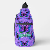 Elegante paarse glitter vlinders monogram sling bag (Voorkant)