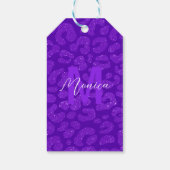 Elegante paarse glitters monogram scriptnaam cadeaulabel (Achterkant)