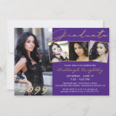 Elegante Paarse Gold Script 4 Foto Afstuderen Kaart (Voorkant)
