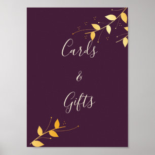 Elegante Paarse gouden bladeren Kaarten & geschenk Poster