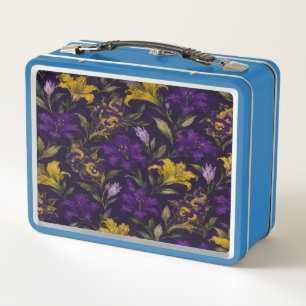 Elegante Paarse Gouden Bloem Metalen Lunchbox