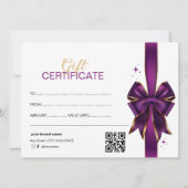 Elegante Paarse & gouden boog cadeaubon (Achterkant)