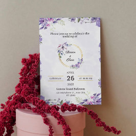 Elegante Paarse gouden bruiloft Kaart