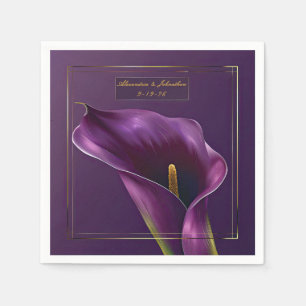 Elegante Paarse & Gouden Calla Lelie Bruiloft Servet