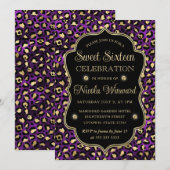 Elegante Paarse Gouden Luipaardprint Sweet 16 Kaart (Voorkant / Achterkant)