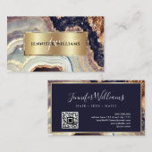 Elegante Paarse Gouden Marmer Agaat Geode QR Code Visitekaartje (Voorkant / Achterkant)