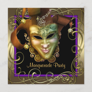 Elegante Paarse gouden maskerade feestuitnodiginge Kaart