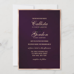 Elegante Paarse gouden metallic border bruiloft Kaart