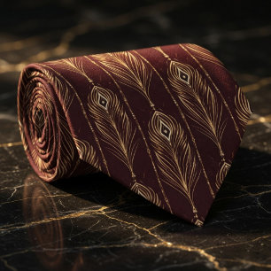 Elegante Paarse & Gouden Pauwveer Stropdas