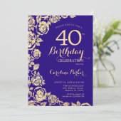 Elegante Paarse gouden Rozen 40e verjaardag Kaart (Staand voorkant)