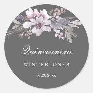 Elegante paarse grijze bloem stickers voor Quincea