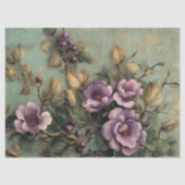 Elegante  Paarse & Groene Bloemen Decoupage Tissuepapier (Voorkant)