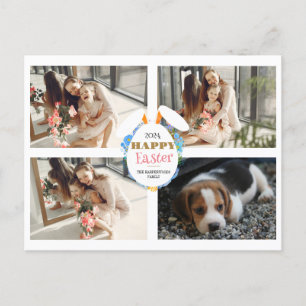 Elegante Paarse Happy Easter Ears Eggs Familiefoto Feestdagenkaart
