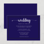 Elegante paarse huwelijksuitnodiging in navyblauw briefkaart (Voorkant / Achterkant)