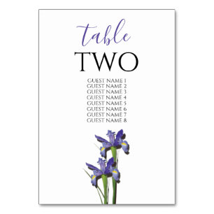 Elegante Paarse Iris Bruiloftsgasten Namen Kaart