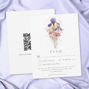 Elegante Paarse Iris Watercolor Tuin Bruiloft QR RSVP Kaartje