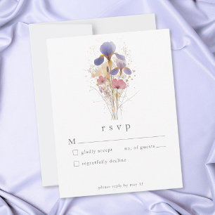 Elegante Paarse Iris Watercolor Tuin Bruiloft RSVP Kaartje