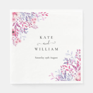 Elegante Paarse land Wildflower Waterverf Servet