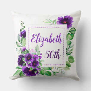 Elegante Paarse Lavendel Bloem 50e Verjaardag Kussen