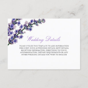Elegante Paarse Lavendel Receptie Details Kaart