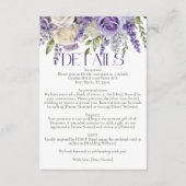 Elegante Paarse Lavendel Witte Rozen Trouwdetail Informatiekaartje (Voorkant)