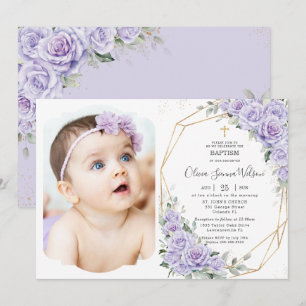 Elegante paarse lavendelrozen bloemendoufe foto kaart