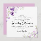 elegante paarse lavender floral bruiloft kaart (Voorkant / Achterkant)