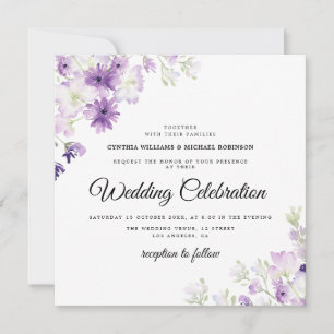 elegante paarse lavender floral bruiloft kaart