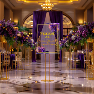 Elegante Paarse Lichtgevende Viooltjes Bruiloft Acryl Bord