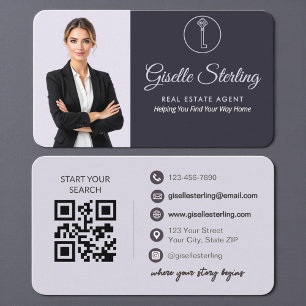 Elegante Paarse Makelaar QR-code Visitekaartje