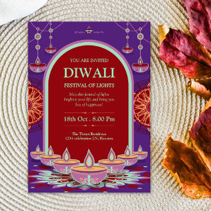 Elegante paarse mandala Diwali Festival of Lights Kaart
