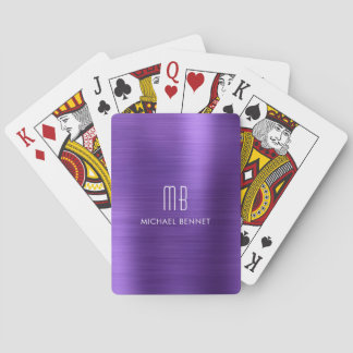 Elegante Paarse Metallic Monogram Naam Pokerkaarten