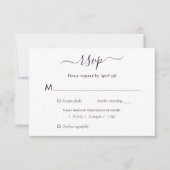 Elegante Paarse Modern Script Wedding RSVP Kaart (Voorkant)