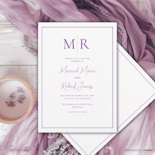 Elegante Paarse Monogram Moderne Trouwdag Kaart